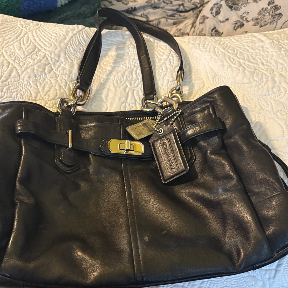 Coach Dark Black Leather Shoulder Bag